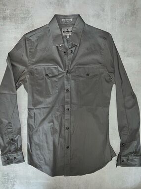 Express Men’s Gray Long-Sleeve Button-Down Shirt